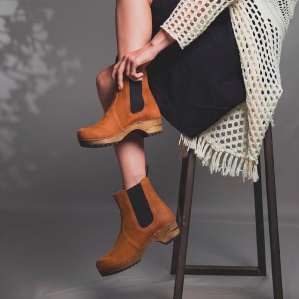 Lotta From Stockholm Leather Clog Ankle Booties in Cognac
